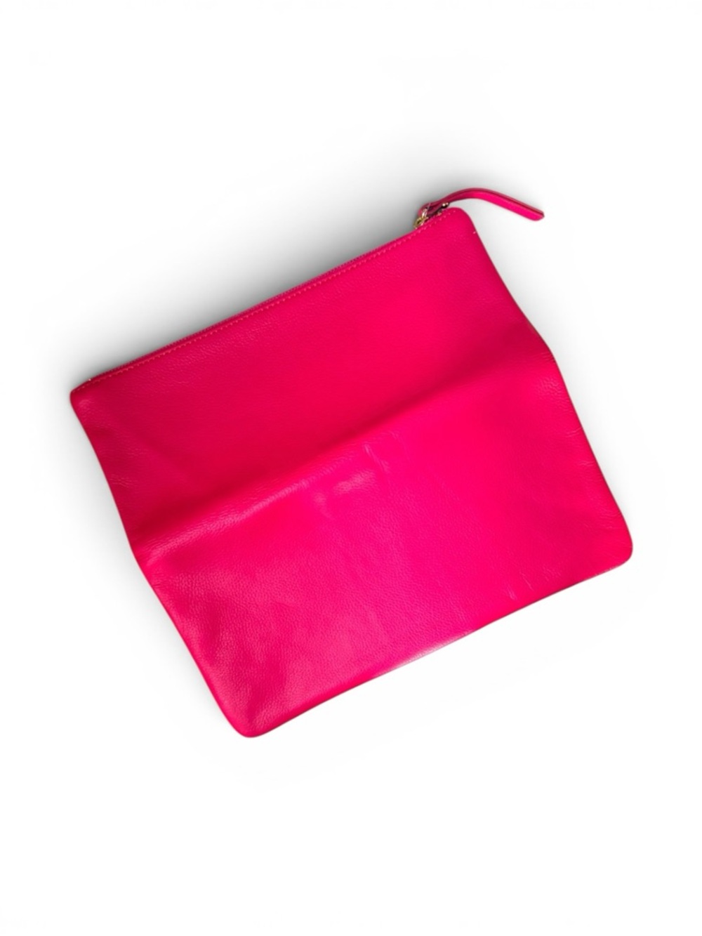 Two-Tone Hot Pink and Burgundy Foldover Leather Clutch - Picture 3 of 6